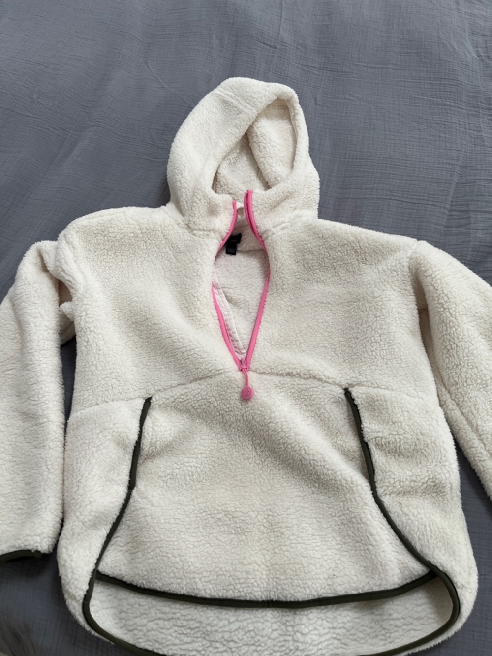all in motion Cream Sherpa Hooded Pullover with Pink Trim